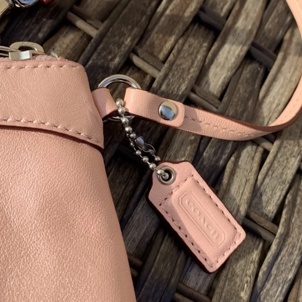 COACH Pearlescent Pale Pink Large Leather Wristlet